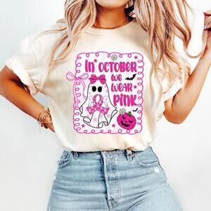 In October We Wear Shirt Halloween Ghost Tee Breast